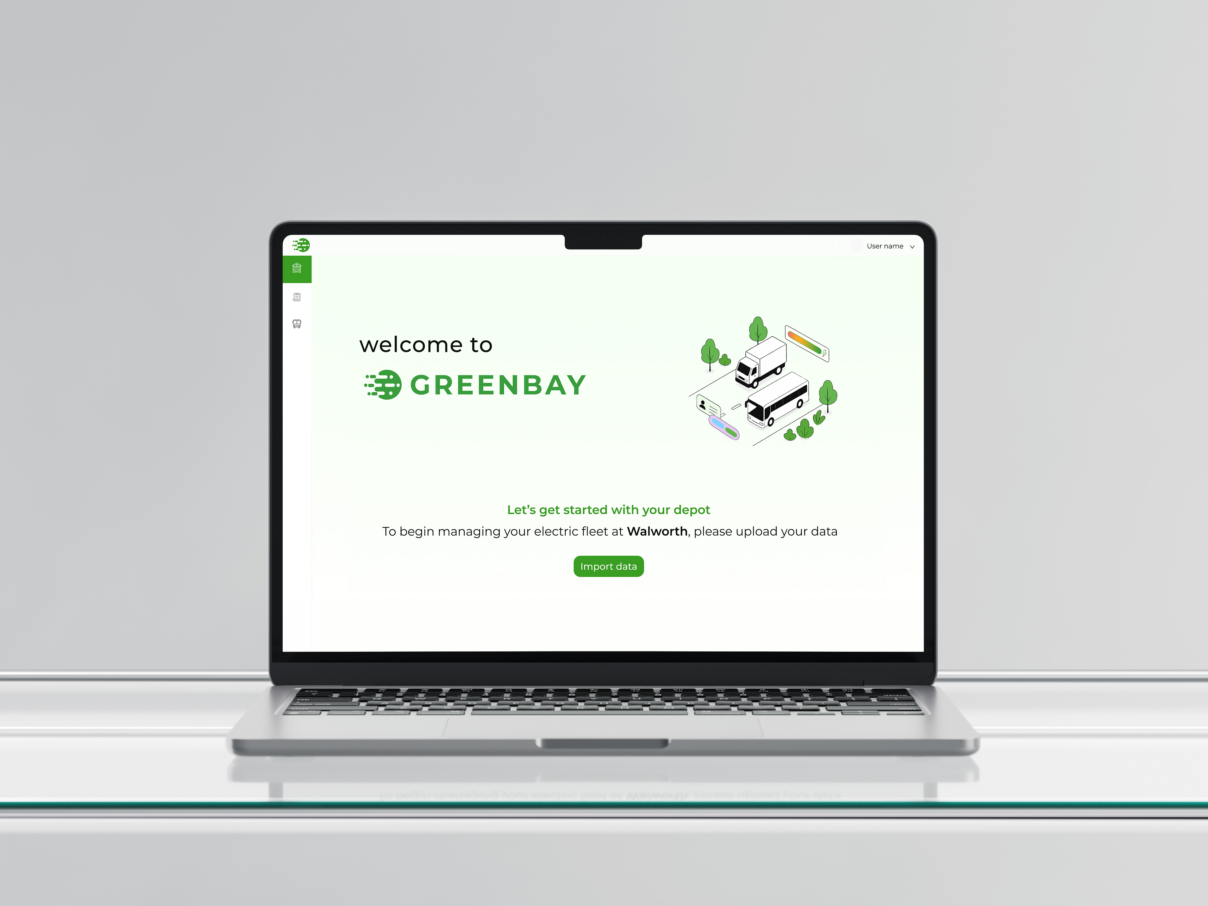 GREENBAY welcome screen on laptop